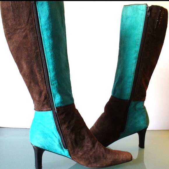 70s Disco VTG Suede Bob Mackie color block boots Cher 8 hippie boho y2k 80s 90s - Picture 1 of 10